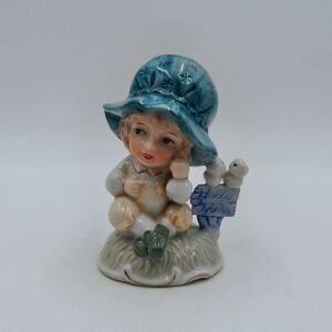 Price Products Child Boy Sitting with Birds on Hello There Sign Blue Bonnet 5 In